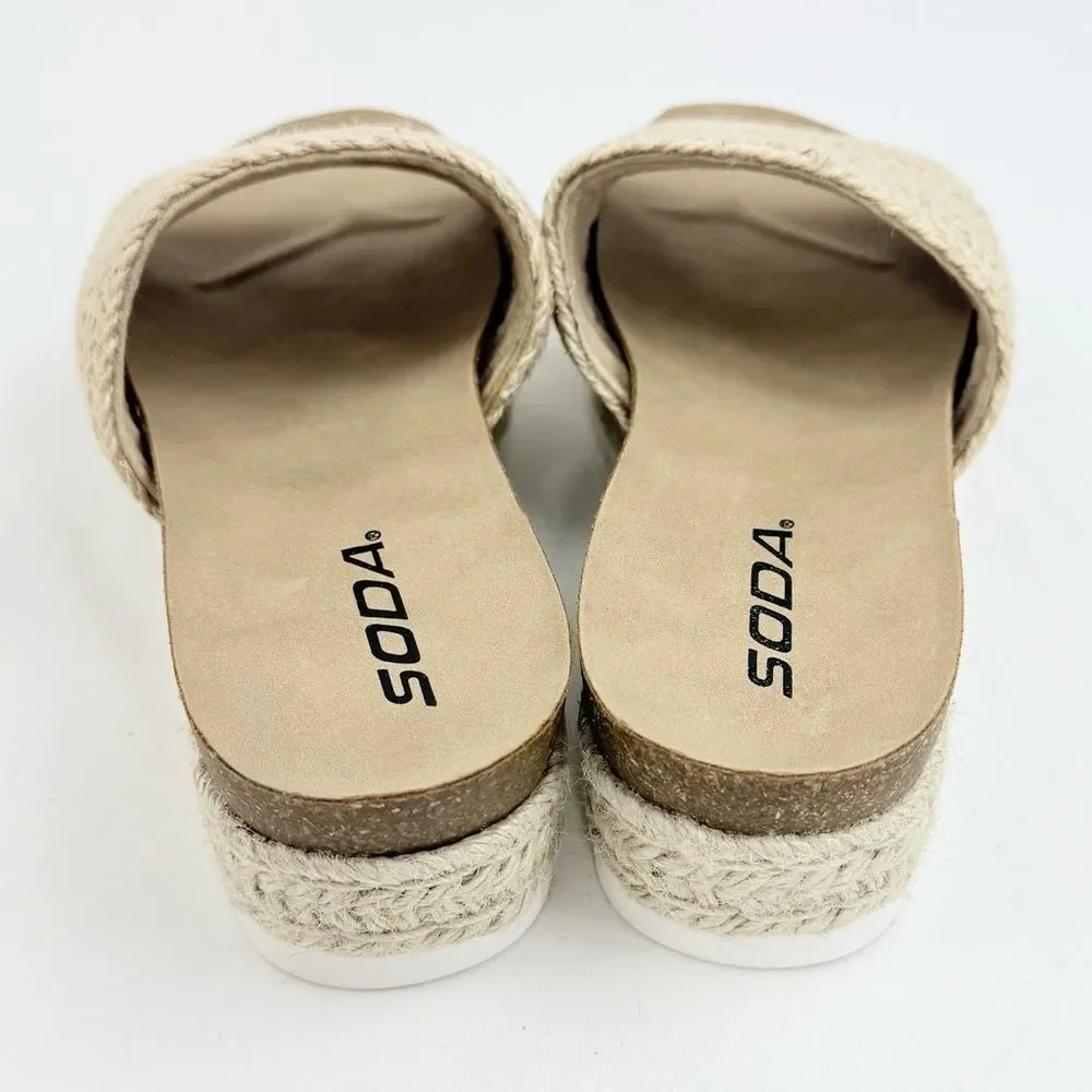 Soda PROCESS Beige Jute Open Toe Platform Espadrille Slide Sandals